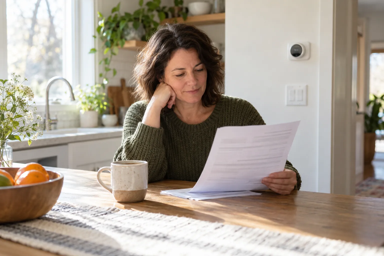 A homeowner reviewing a written estimate at the kitchen table in the Overland Park area